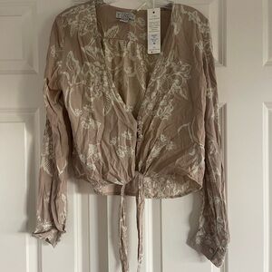 Yireh Women's Floral Beige Blouse